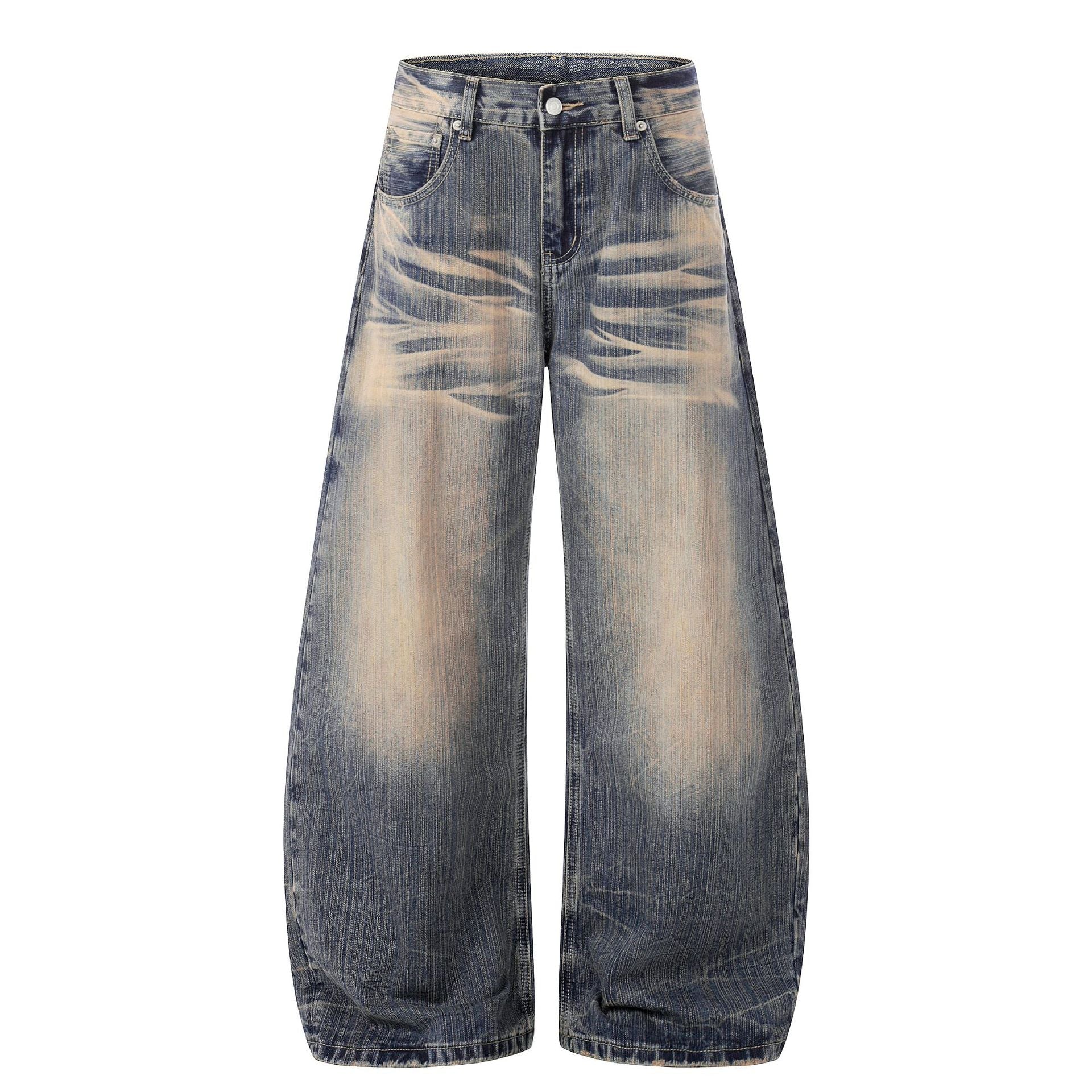 Washed Whisker Wide Leg Denim Jeans