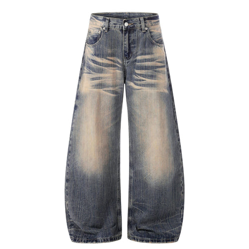 Washed Whisker Wide-Leg-Jeans - Blau / S