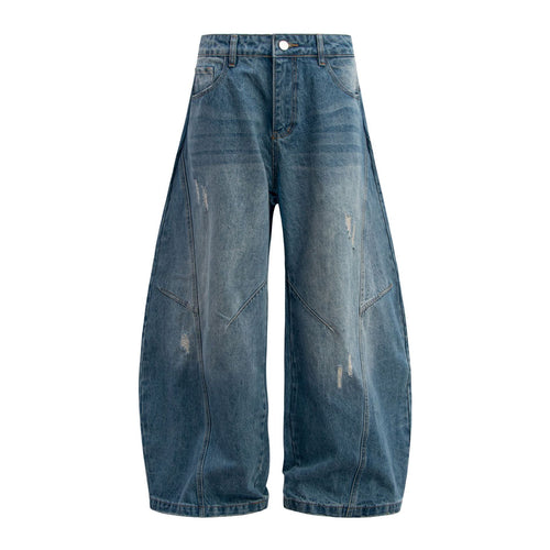 Jean large en denim à panneaux délavés - Bleu / S