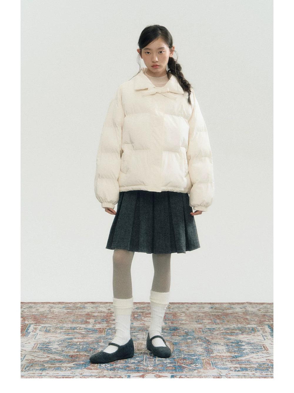 White Bowknot Puffer Jacket