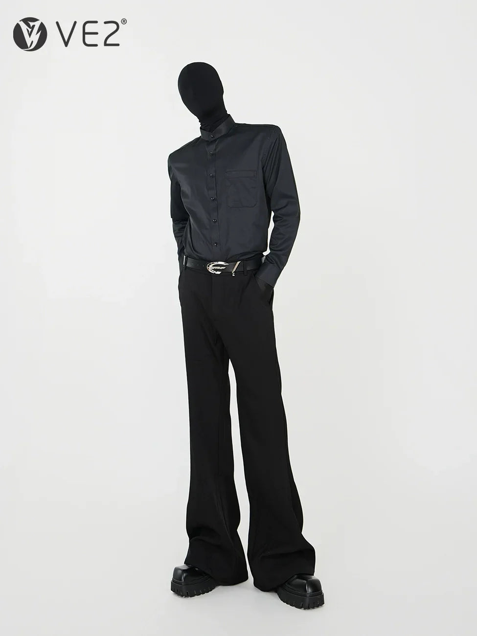 Standing-Neck Wrinkle-Resistant Long Sleeve Shirt