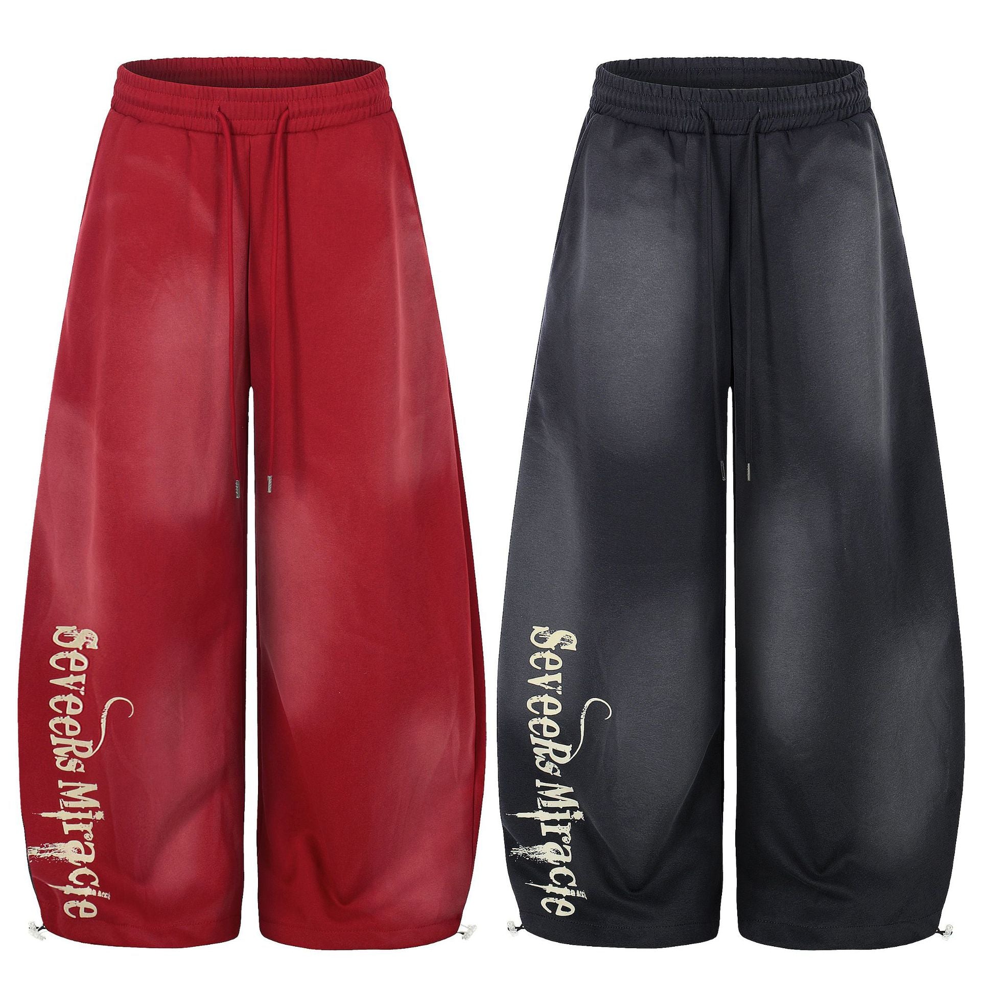 Washed Gradient Logo Print Wide Leg Sporty Pants