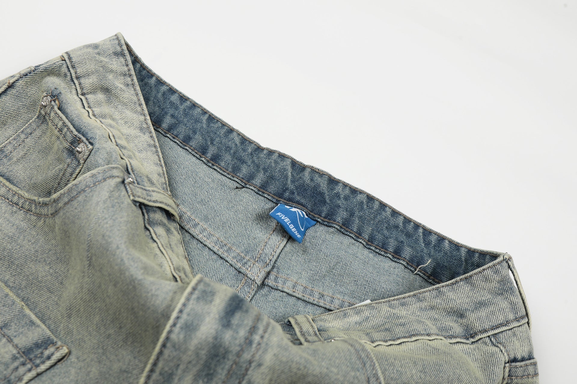 Washed Paint Pocket Wide Leg Denim Jeans