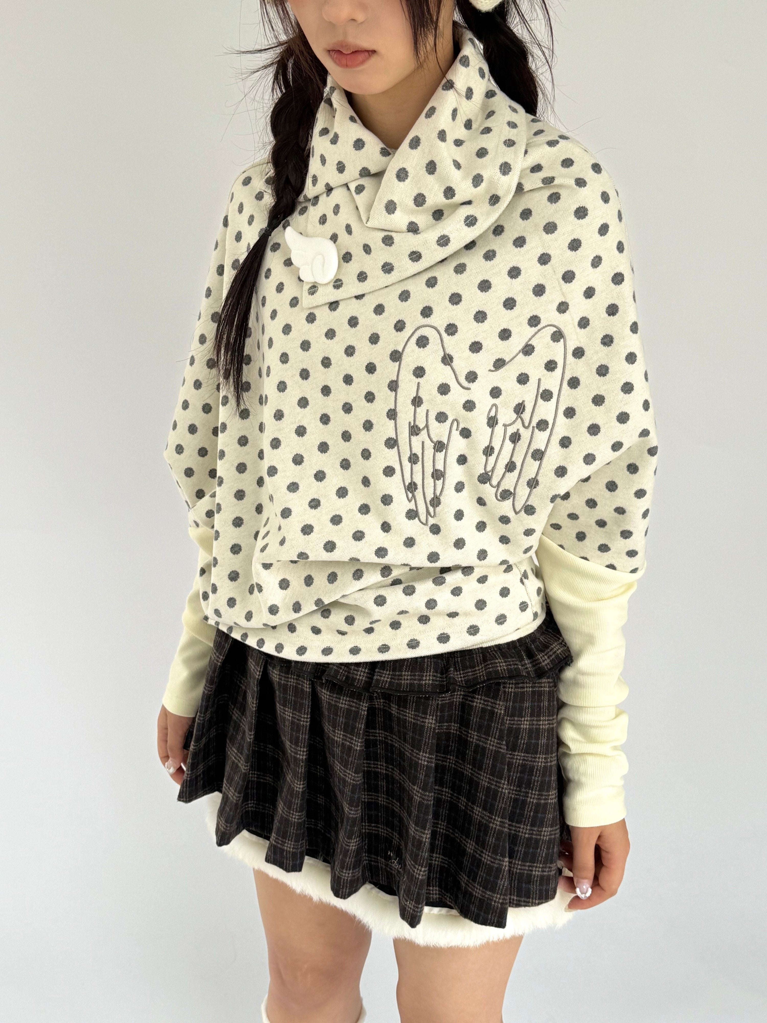 Asymmetric Polka Dot Fitted Long Sleeve T-Shirt
