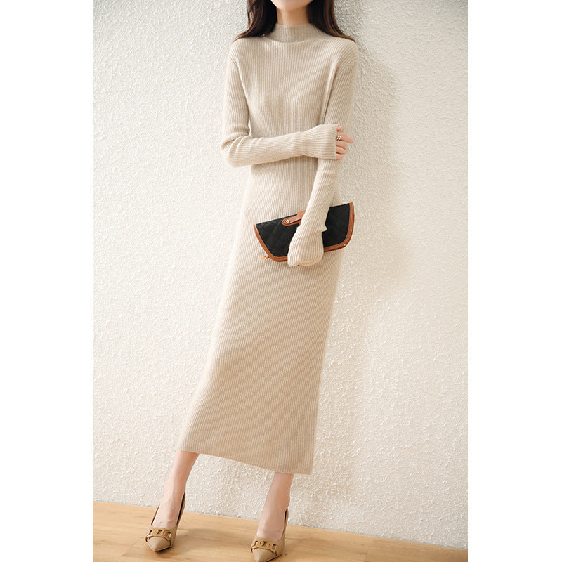 Elongated Half-Height  Wool Skirt All-Wool Dress