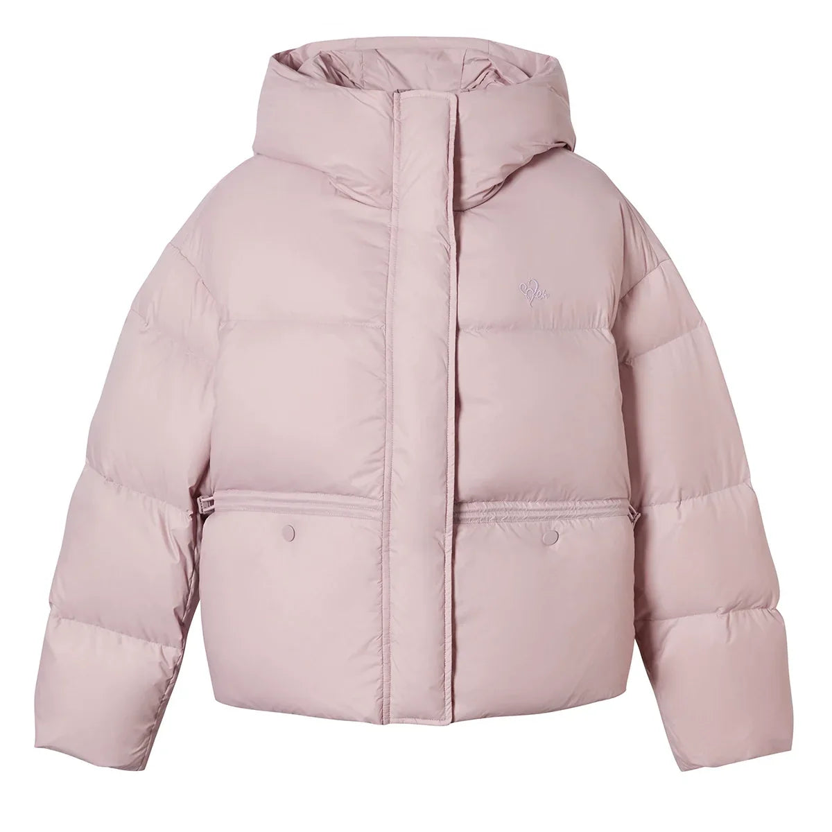 Embroidery Hooded Stand Neck White Duck Down Jacket