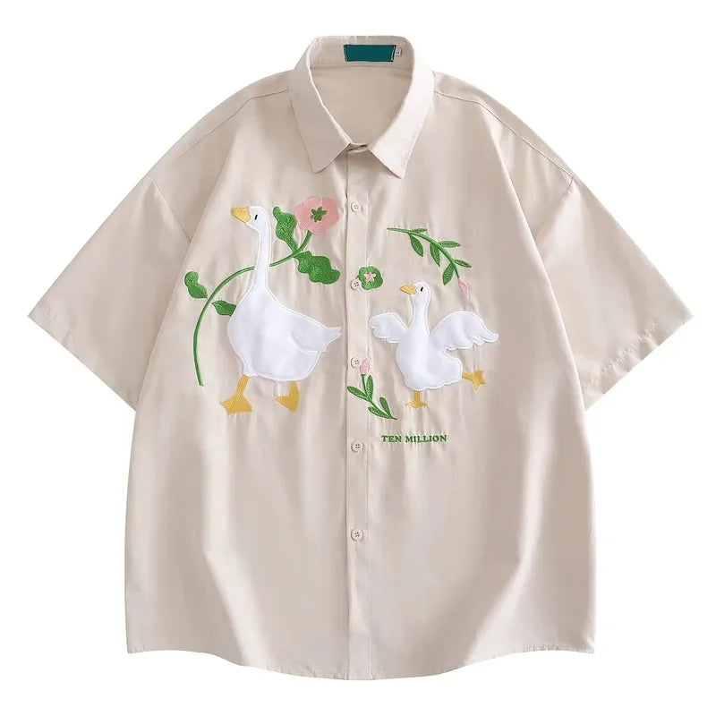 Funny Embroidered  White Duck Shirt - MADXMARX
