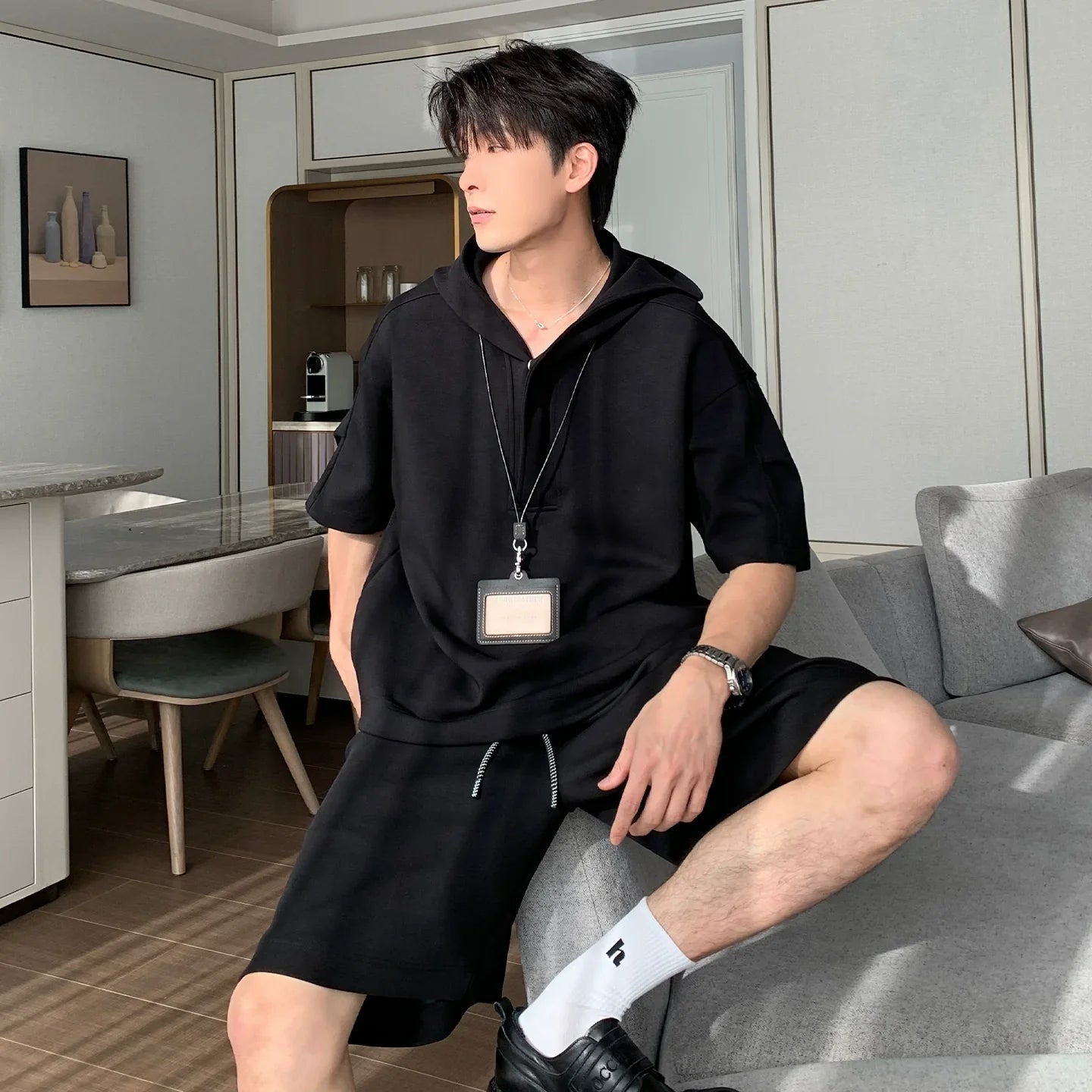 Sporty Short Sleeve Hooded T-Shirt & Short Pants Setup