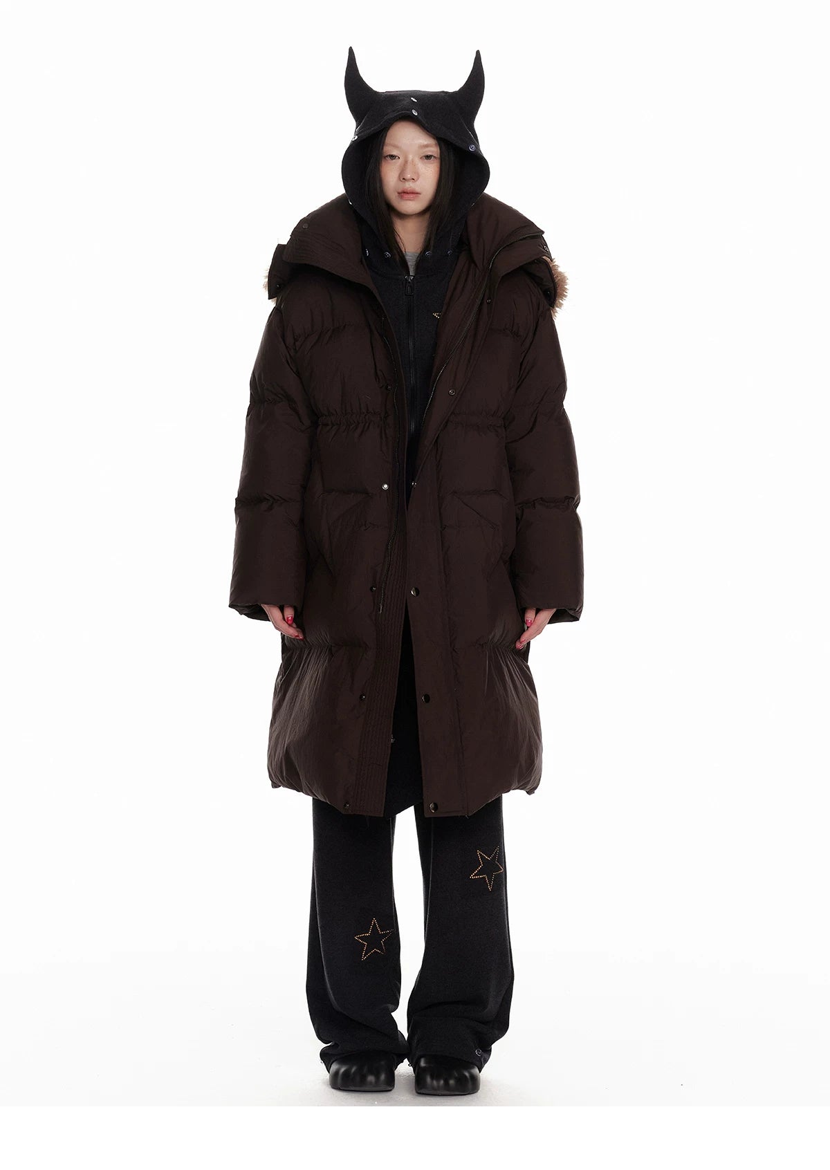 Horn Fur Collar Fuzzy Zipper Hoodie & Wide-Leg Pants Setup