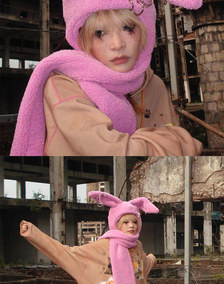Rabbit Plush Ear Scarf Hat