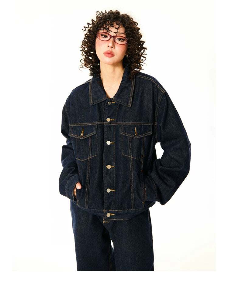 Button Oversize Denim Jacket & Wide Leg Denim Jeans Setup