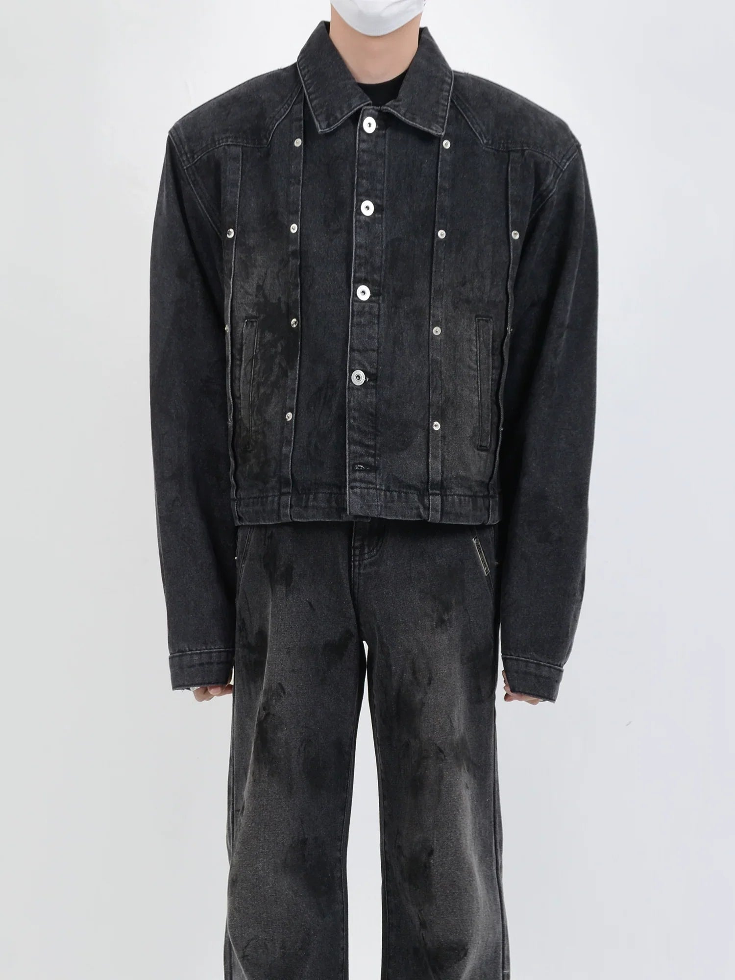 Wash Denim Jacket & Wide Leg Straight Denim Jeans Setup