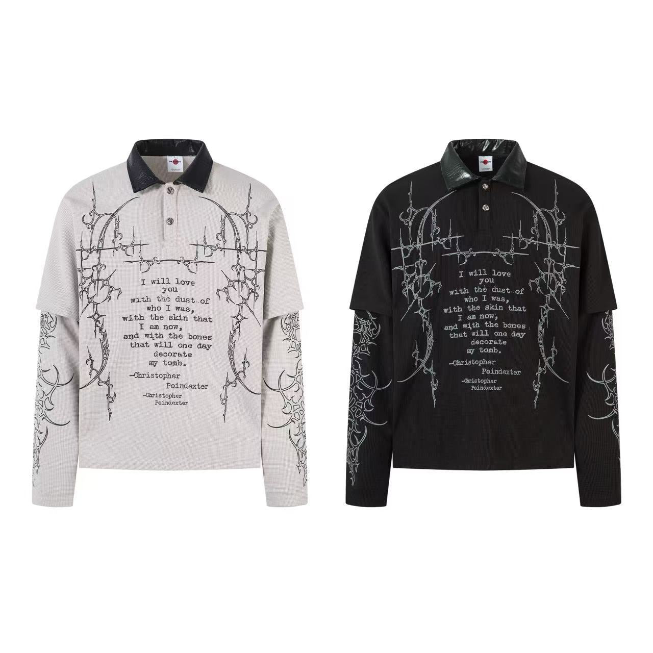 Graffiti Print Fake Layered Waffle Long Sleeve T-Shirt
