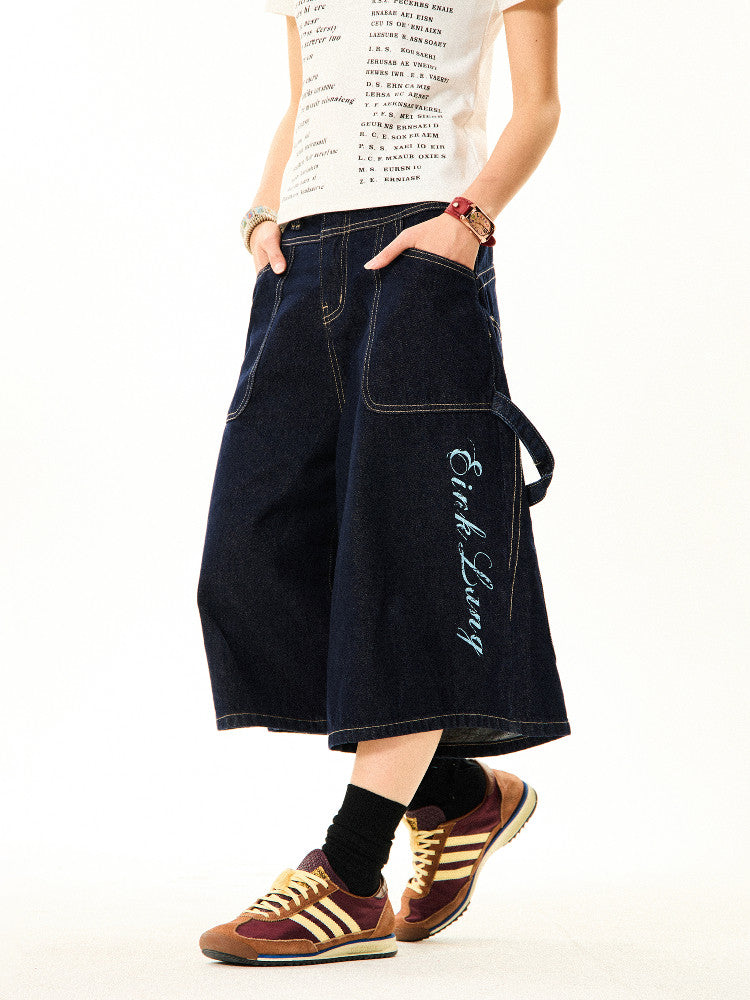 Wide-Leg Denim Shorts