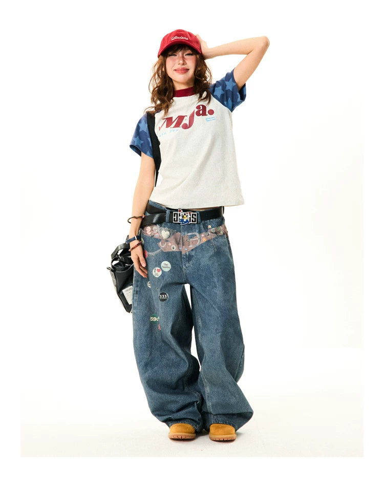 Raglan Sleeve Letter Print Fitted Short Sleeve T-Shirt