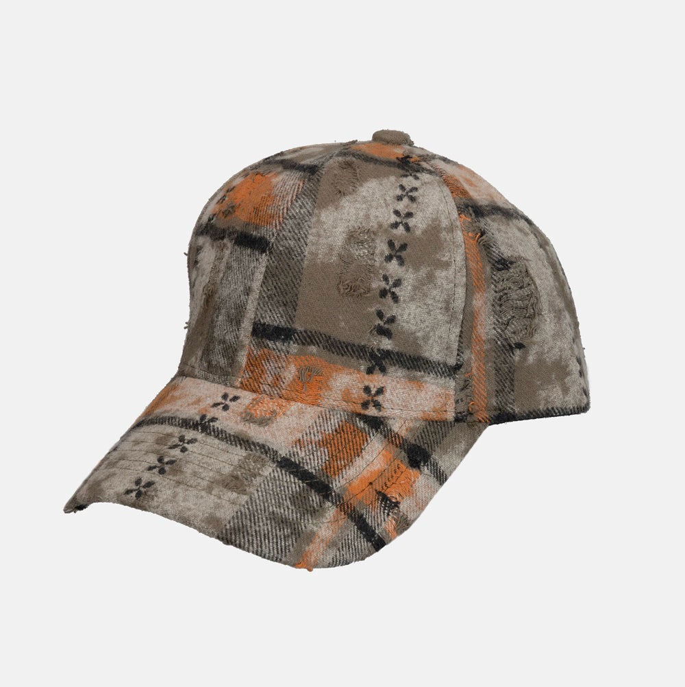 Casquette coréenne déchirée à carreaux vintage