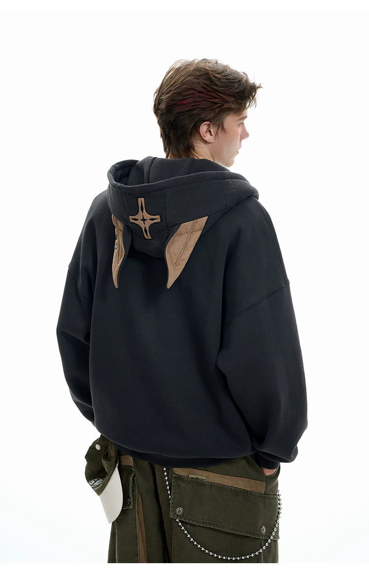 Ear Fleece Oversize Zipper Hoodie