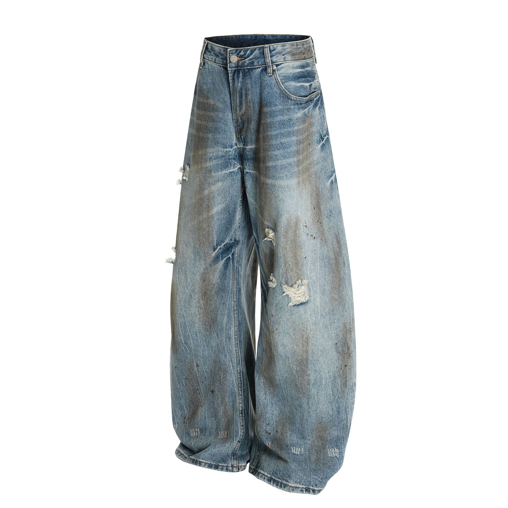 Washed Damage Barrel Denim Jeans