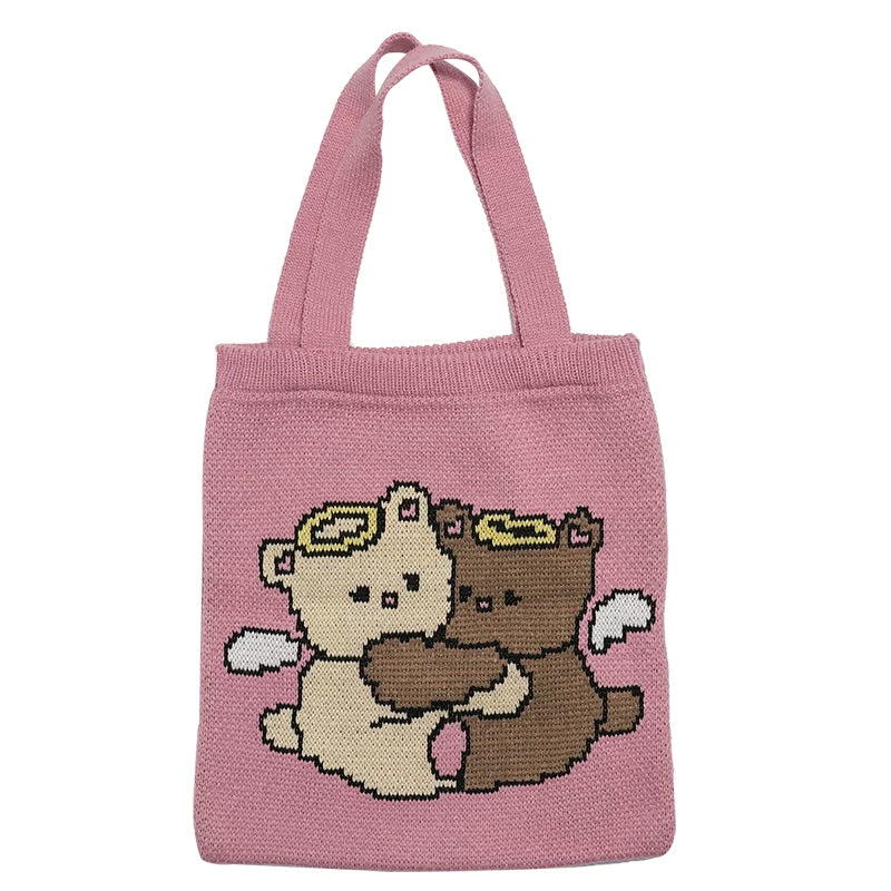 Angel Bear Jacquard Knit Tote Bag