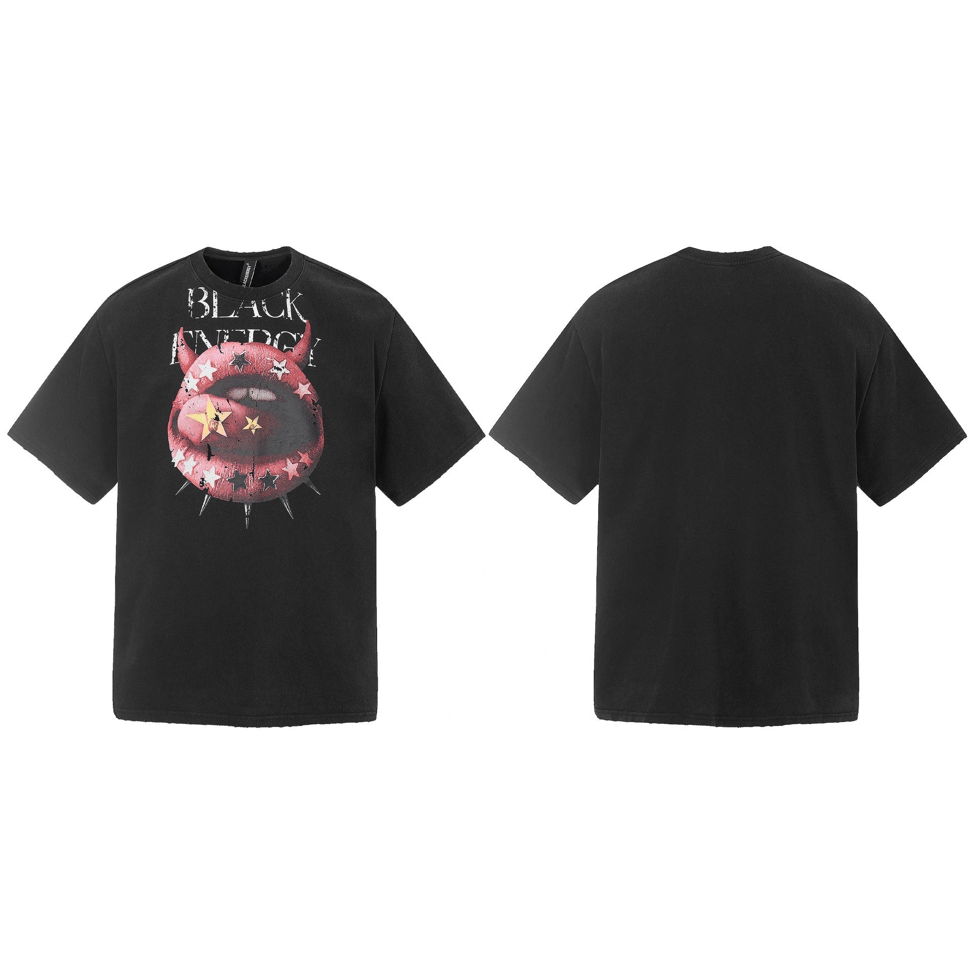 Graphic Print Washed Damage Cotton Short Sleeve T-Shirt