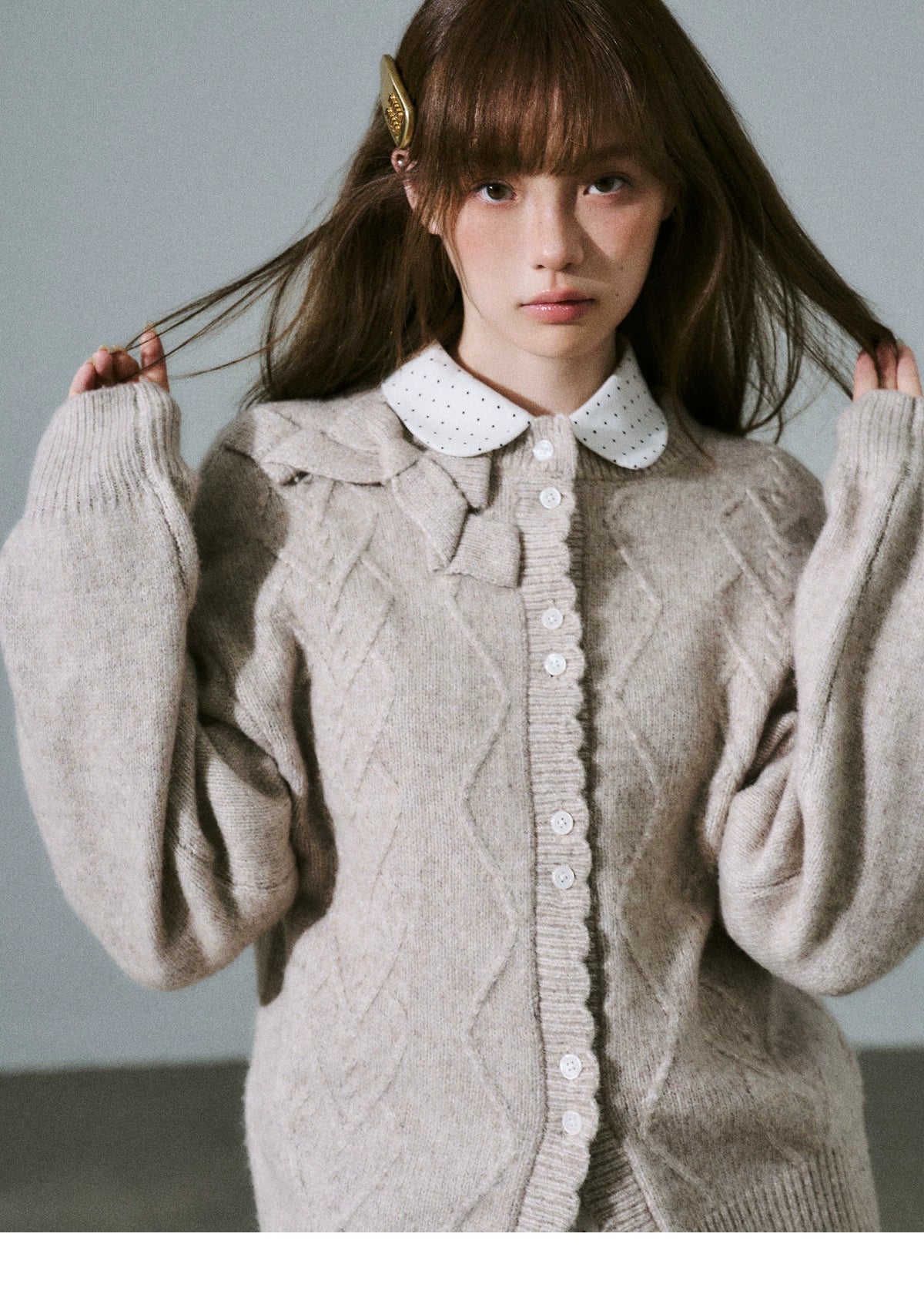Moonlight Silhouette Bow Detail Wool Knit Cardigan