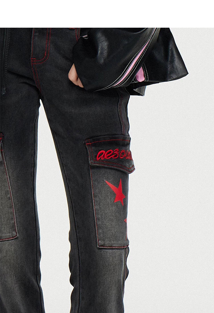 Washed Stretch Slim Flare Denim Jeans