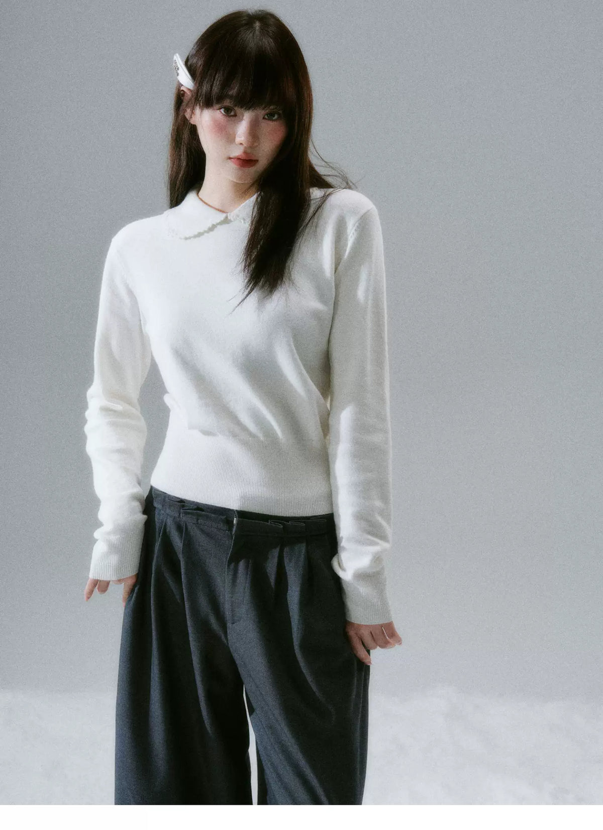 Handmade Crochet Crew Neck Slimming Polo Knit Sweater