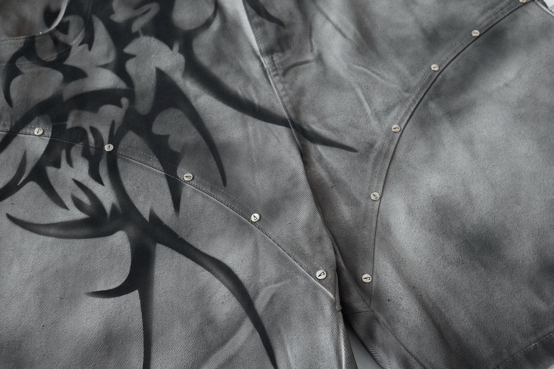 Washed Graffiti Dirty-Dye Denim Jort