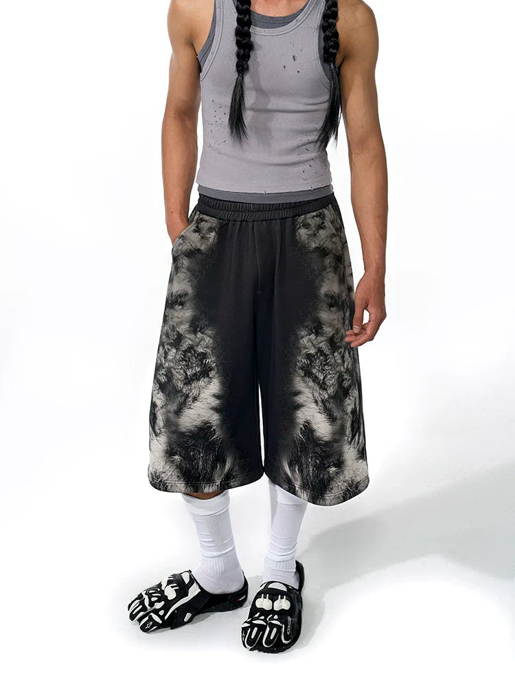 Leopard Print Short Hoodie & Sweatpants & Half Sweatpants Setup