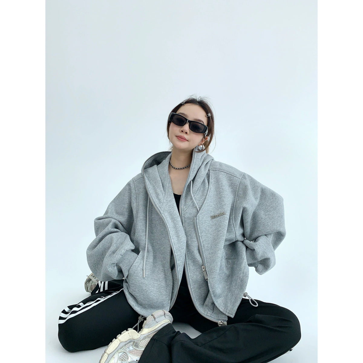 Fake Layered Zipper Hoodie