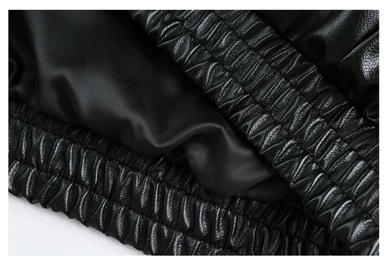 Oversized Standing-Collar PU Leather Jacket