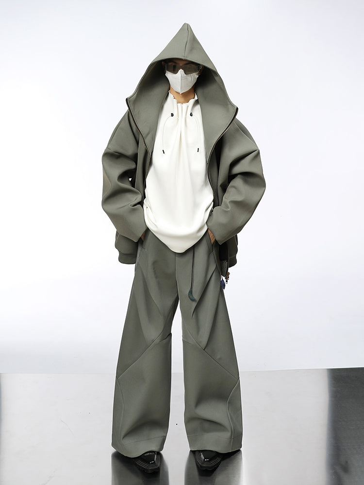Oversize Hooded Jacket & Wide-leg Pleats Trousers Setup