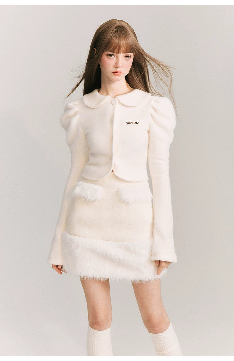 Cropped Round Collar Button Jacket