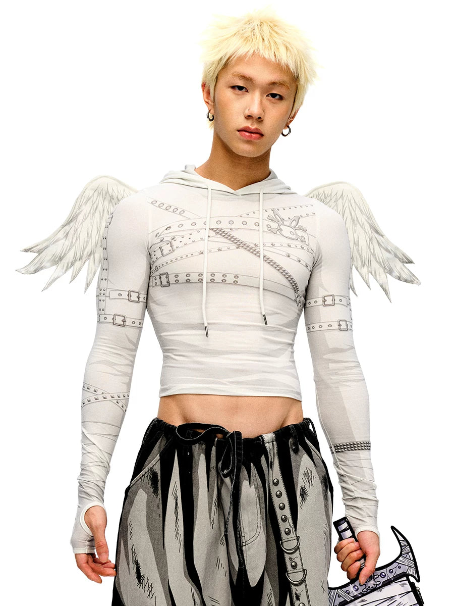 Angel Wing Hooded Long Sleeve T-Shirt