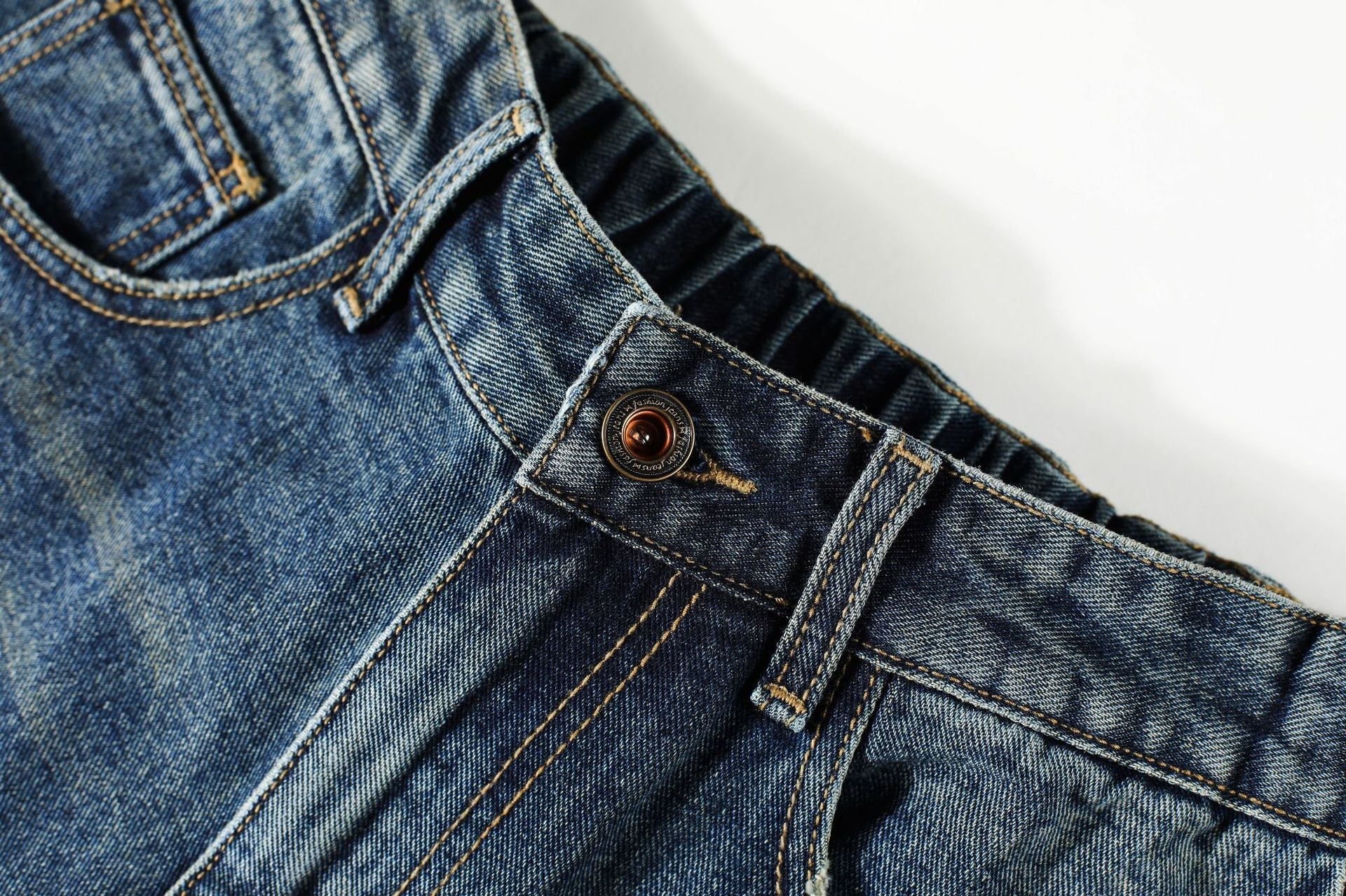 Washed Pleats Patchwork Wide Leg Denim Jeans