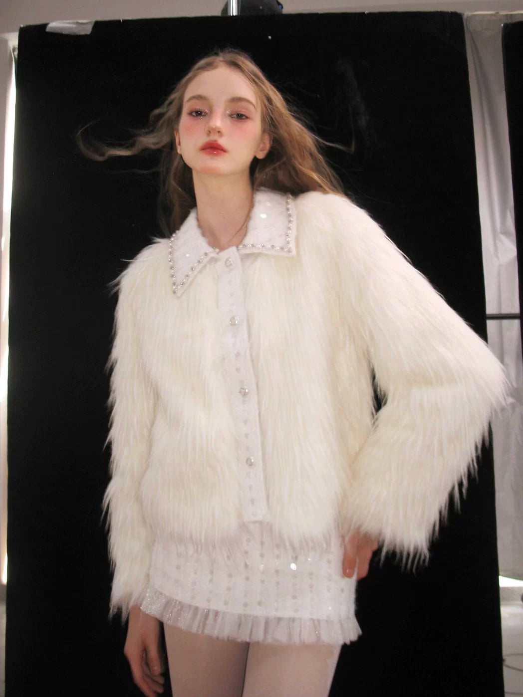 Eco Fur Warm Jacket & Short Skirt & Long Skirt Setup