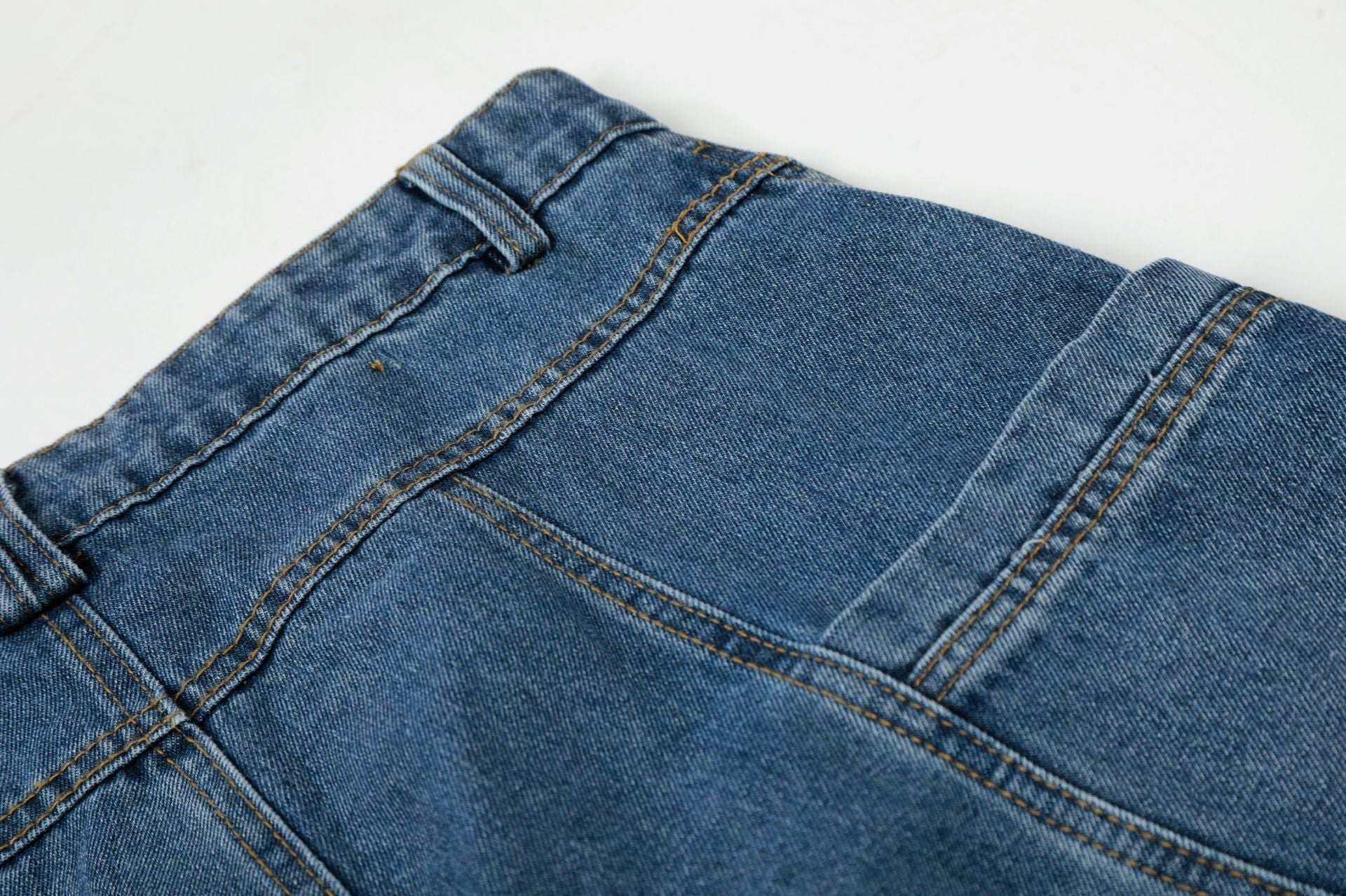 Curved Wide Leg Patchwork Denim Jeans