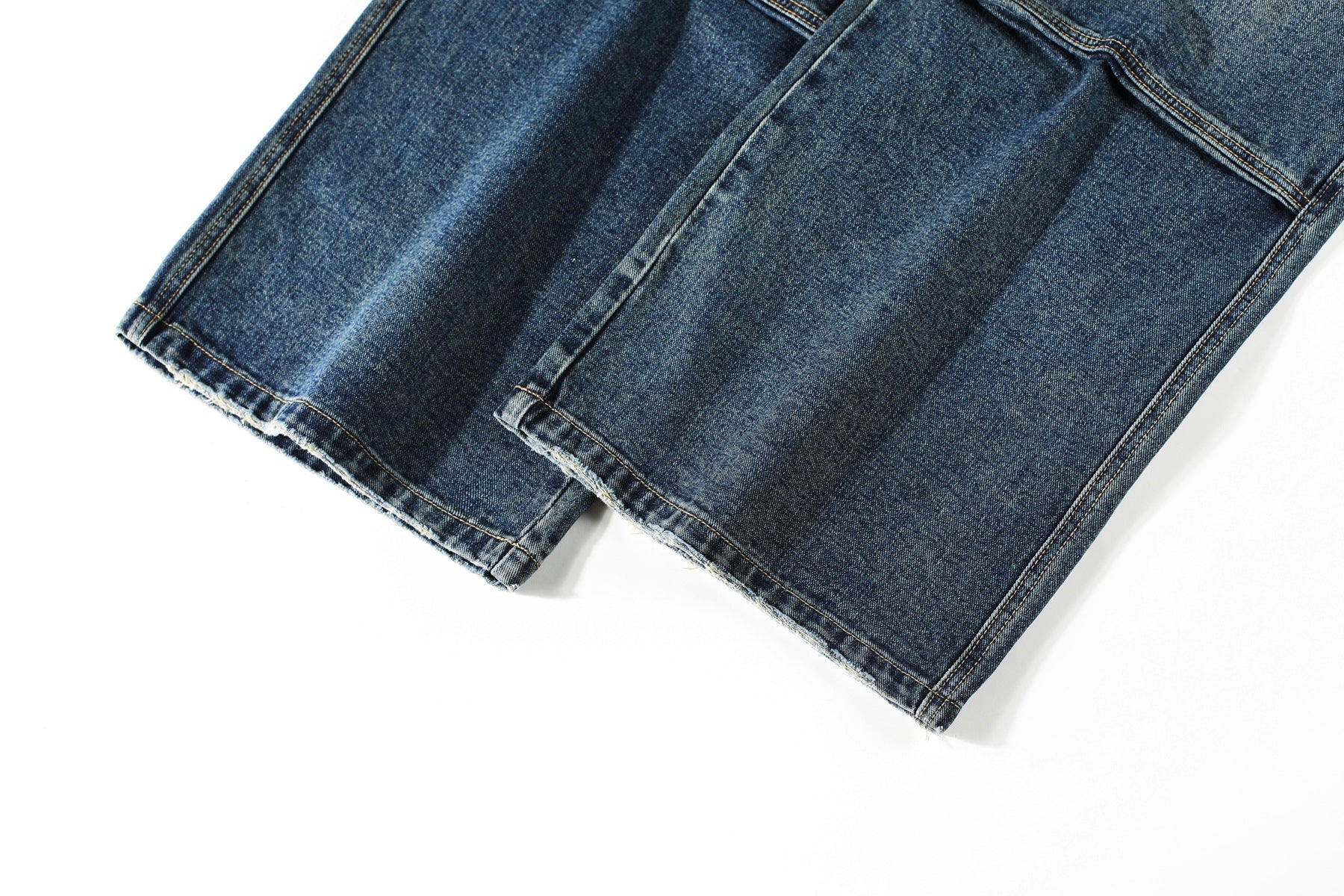 Washed Pleats Patchwork Wide Leg Denim Jeans
