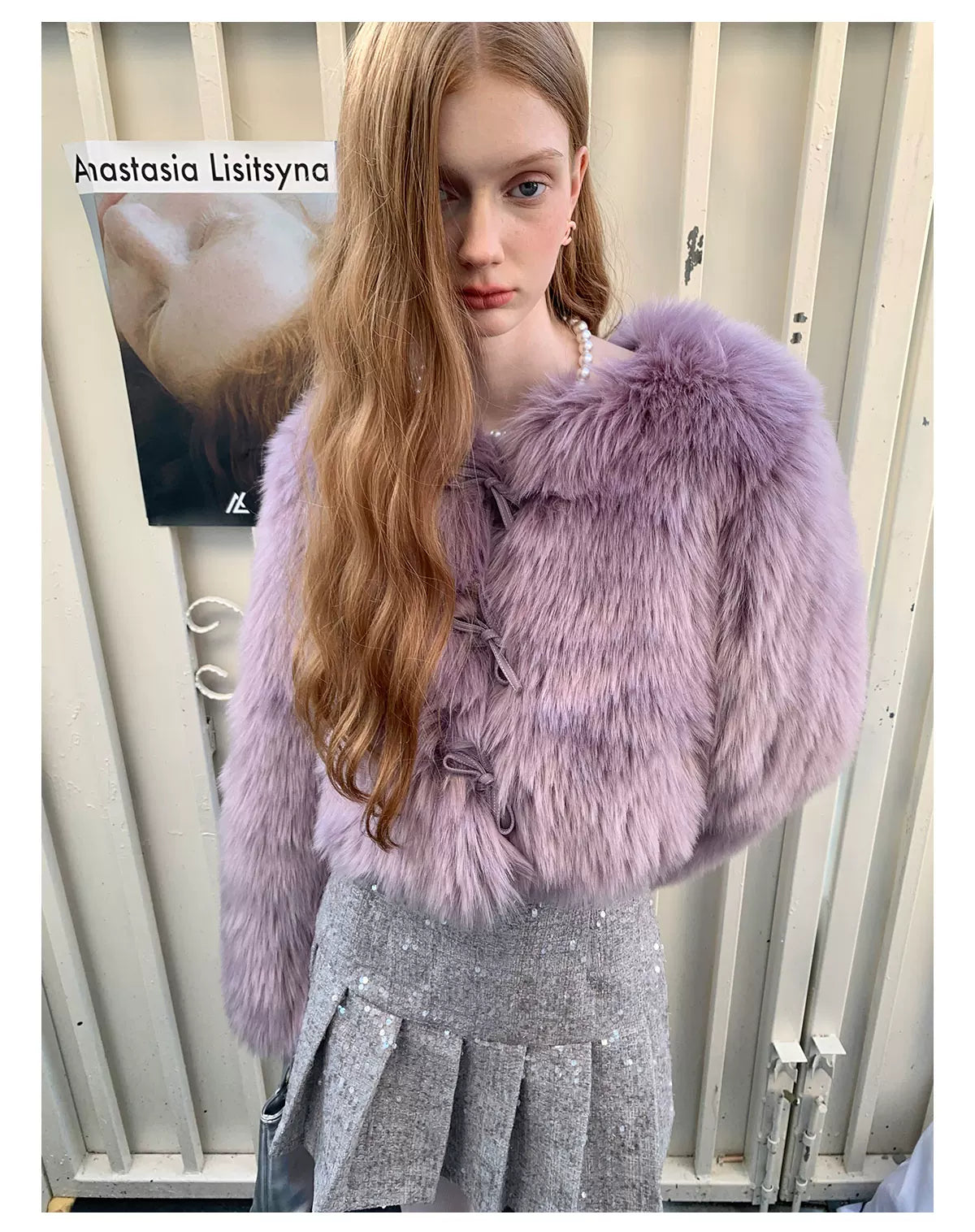 PU Leather Mix Bow Fur Jacket