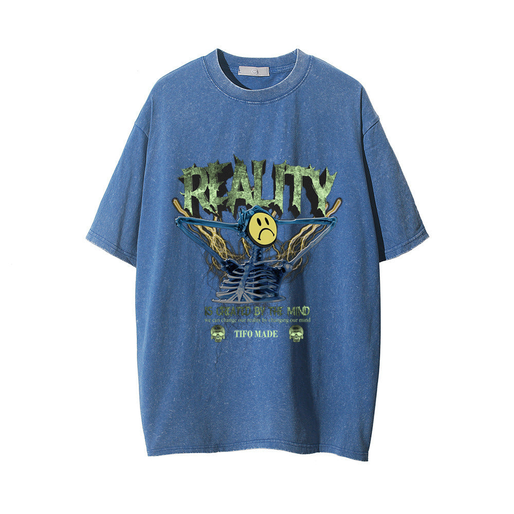 Sad Skeleton Print T-Shirt
