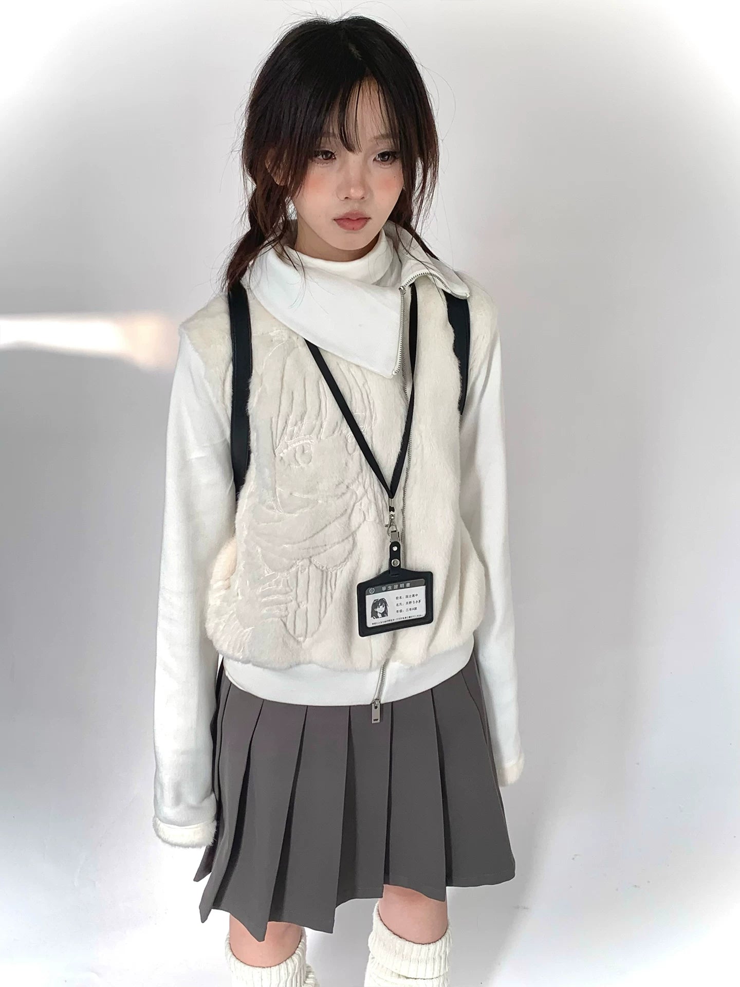 Fleece Embroidery Asymmetrical Zipper Jacket