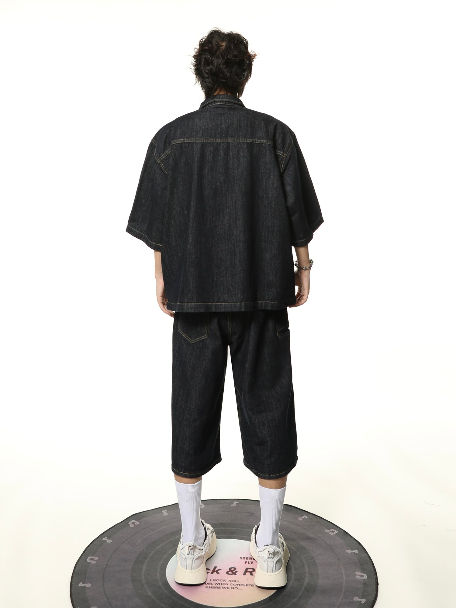 Washed Oversize Short Sleeve Denim Shirt & Half Denim Jeans Setup