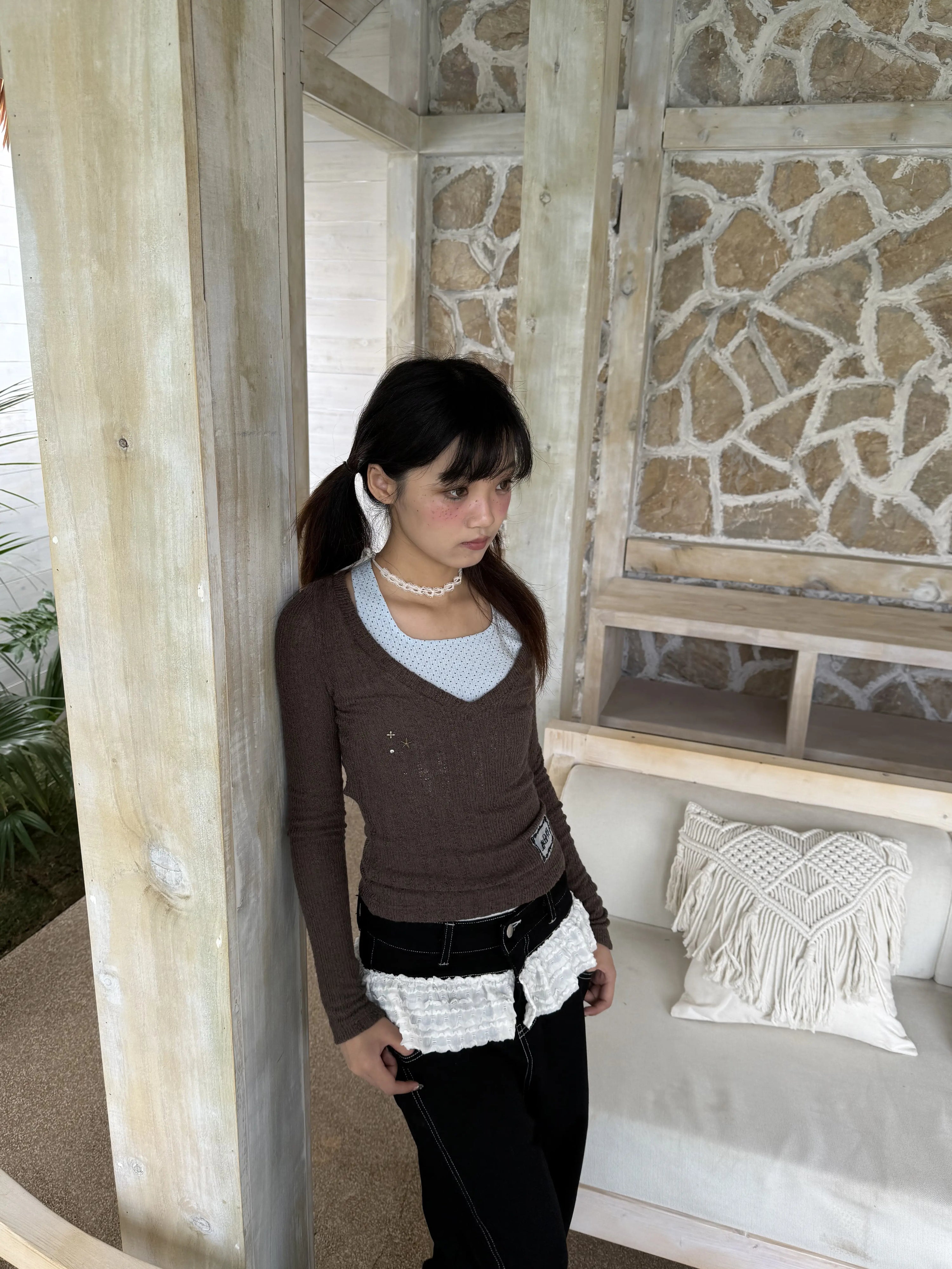 Lace Panel Low Rise Straight Denim Jeans