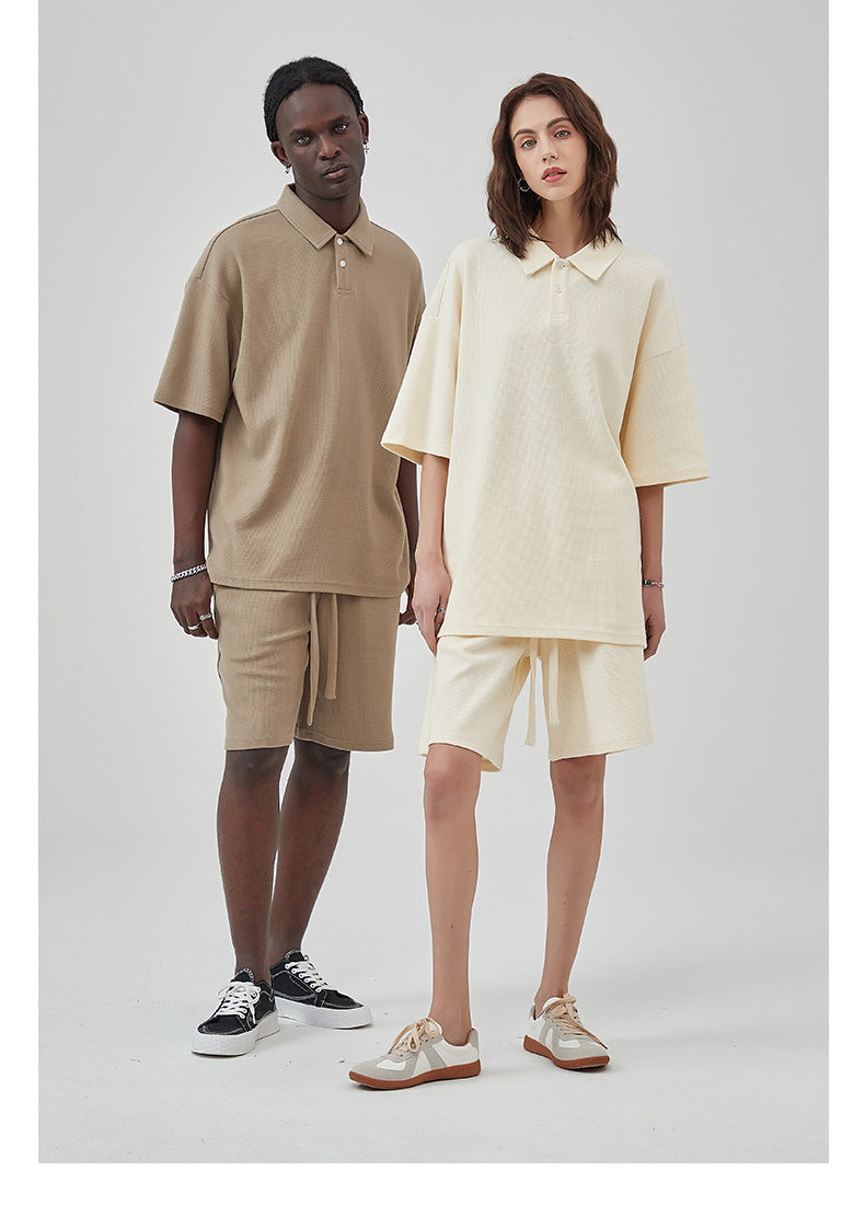 Oversize Waffle Polo Shirt & Waffle Shorts Setup