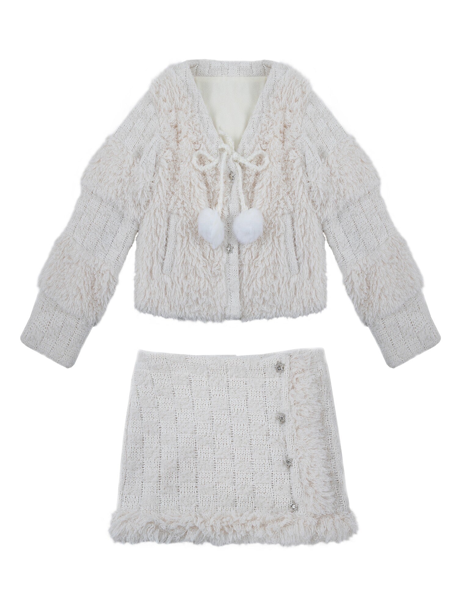 Fleece Lining Soft Fuzzy Knit Cardigan & Half Skirt Setup