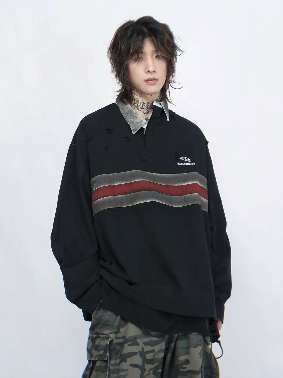 Irregular Long Sleeve Polo Sweatshirt