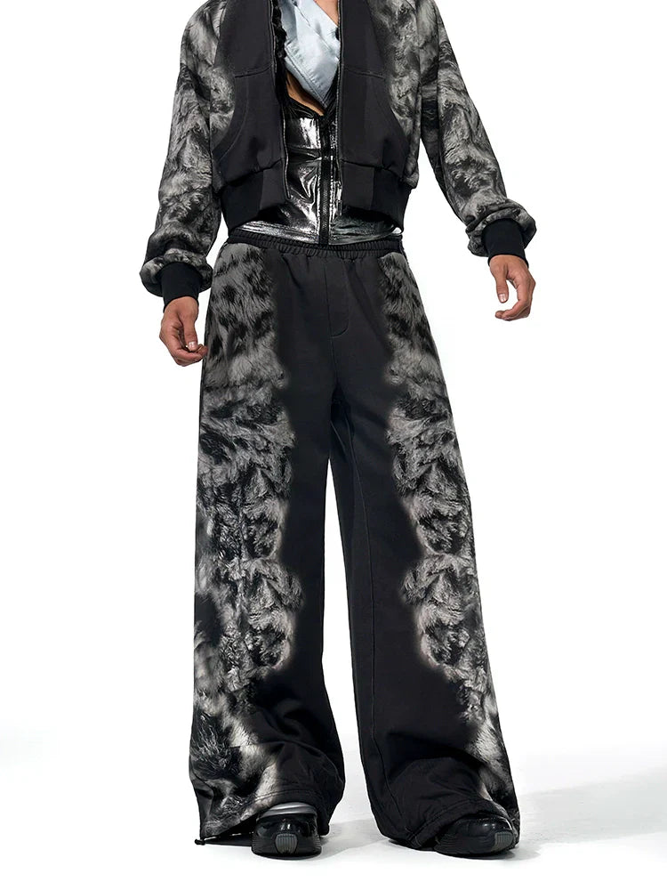 Leopard Print Short Hoodie & Sweatpants & Half Sweatpants Setup
