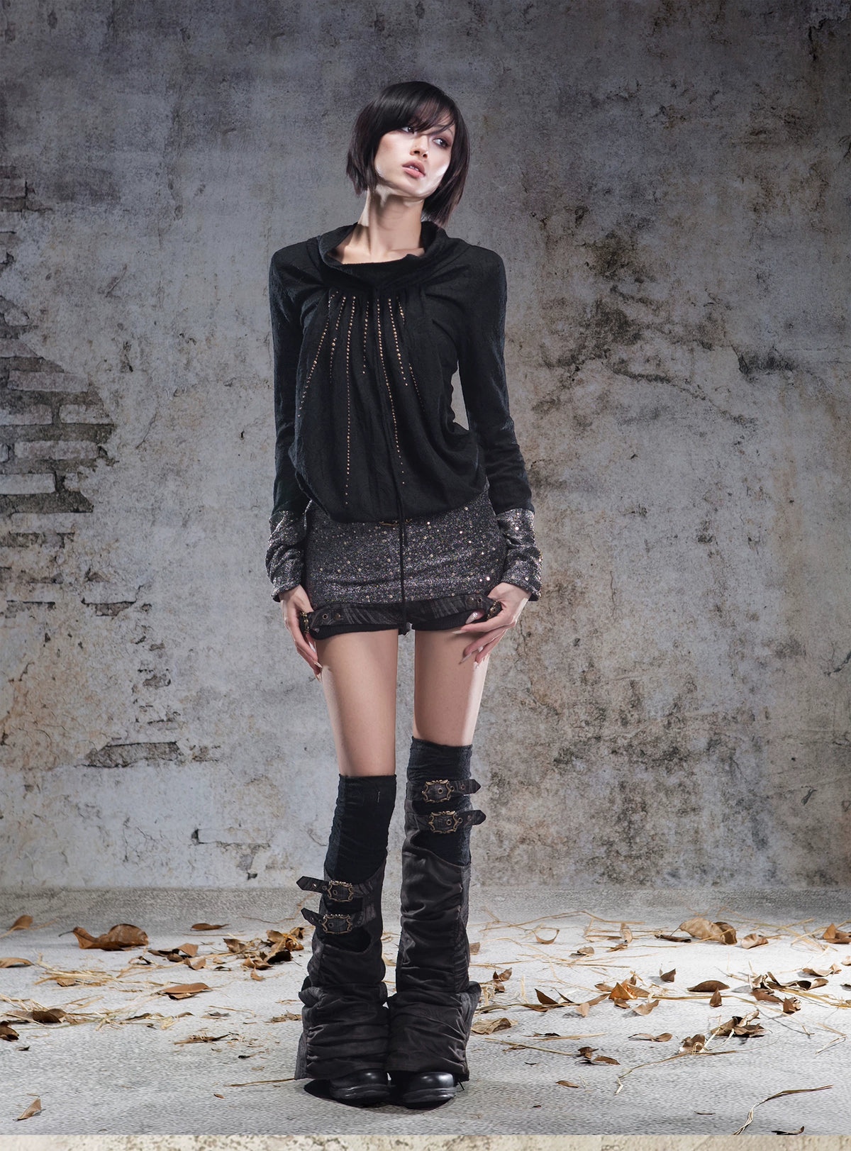 Original 2-Way Pullable Neck Gothic Style Blouse