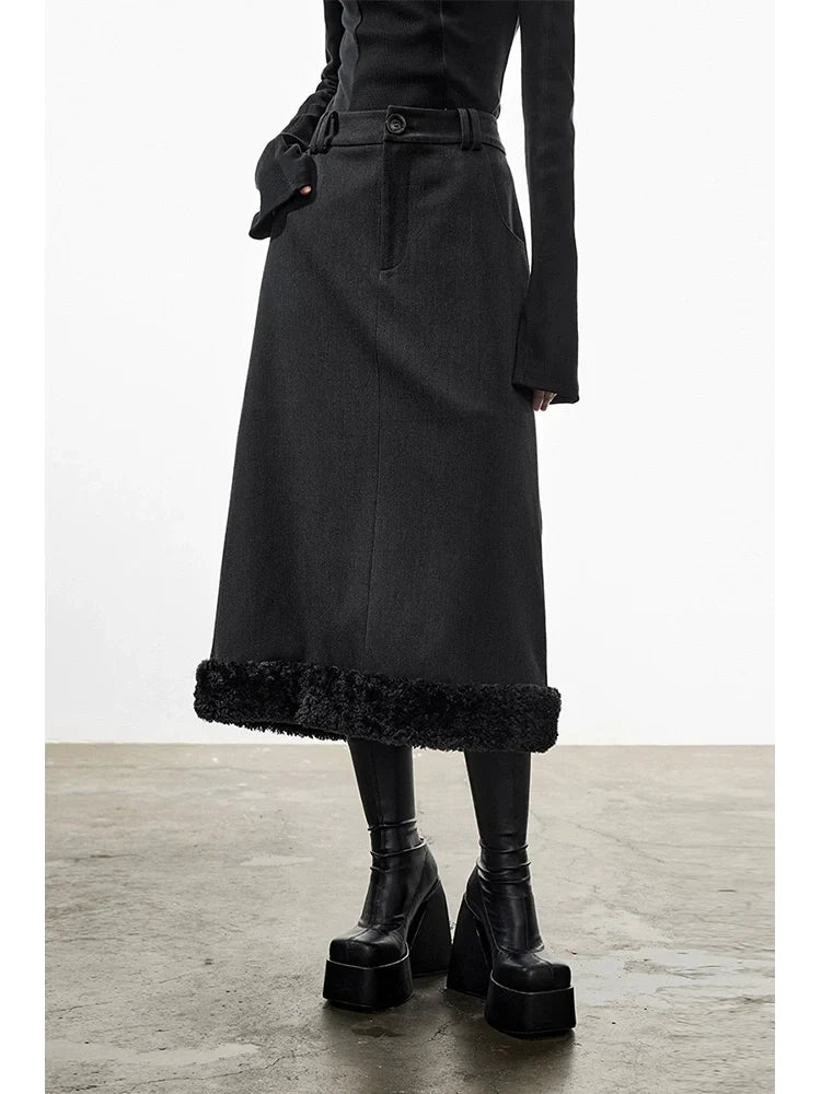 Jupe en tweed et fourrure
