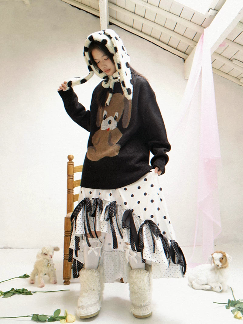 Dog Graphic Design Oversize Knit Sweater